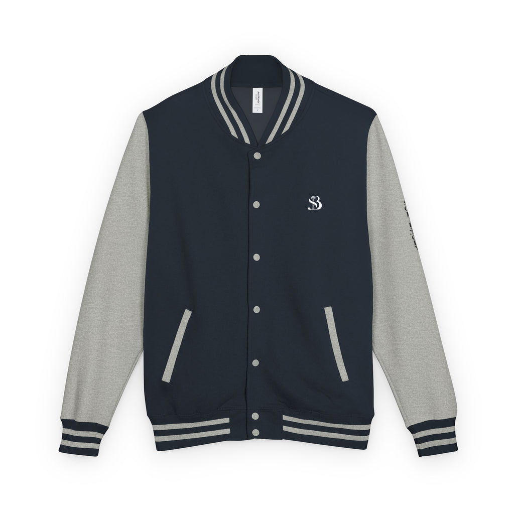 Letterman jacket in oxford-navy-heather-grey