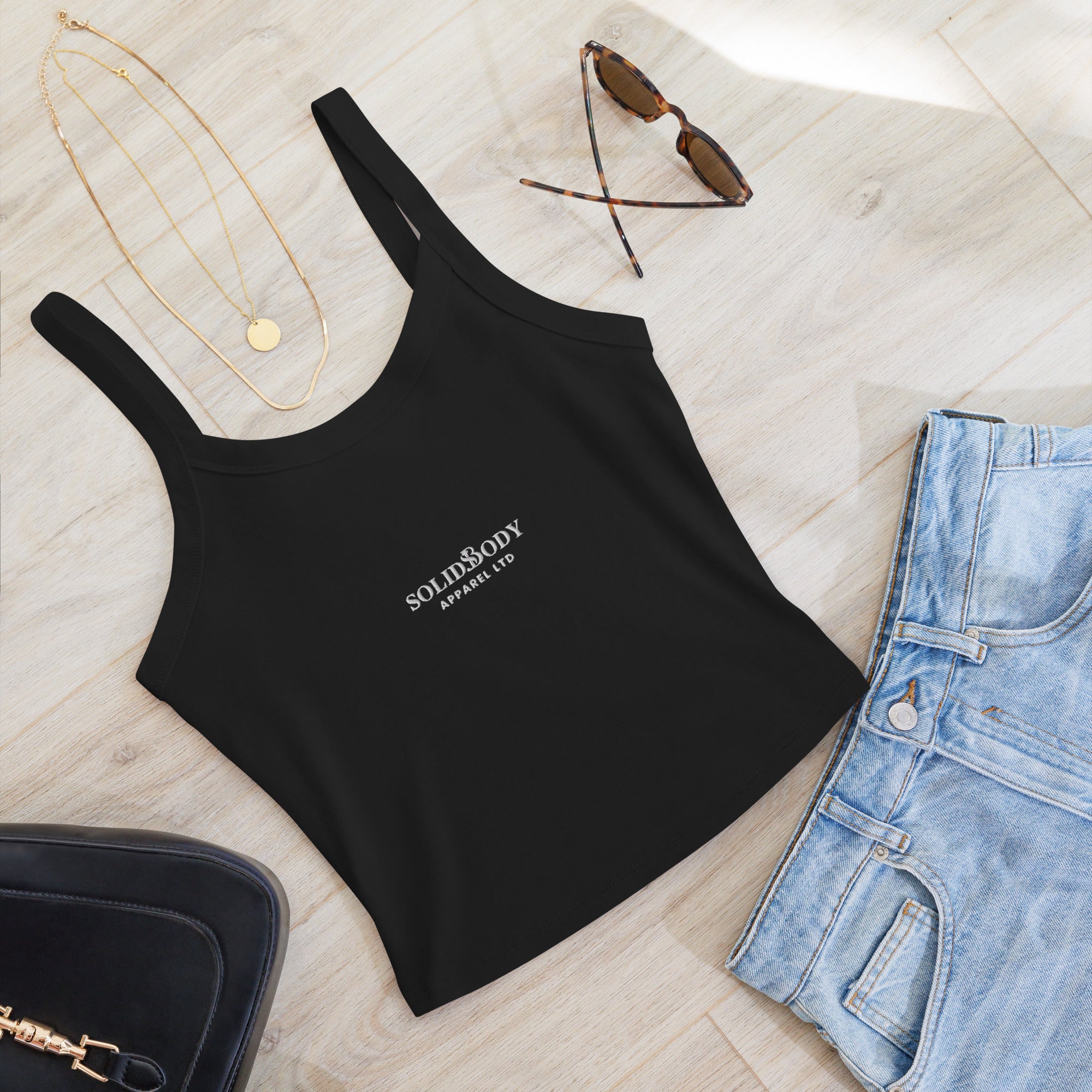 Black Micro rib tank top outfit inspiration 