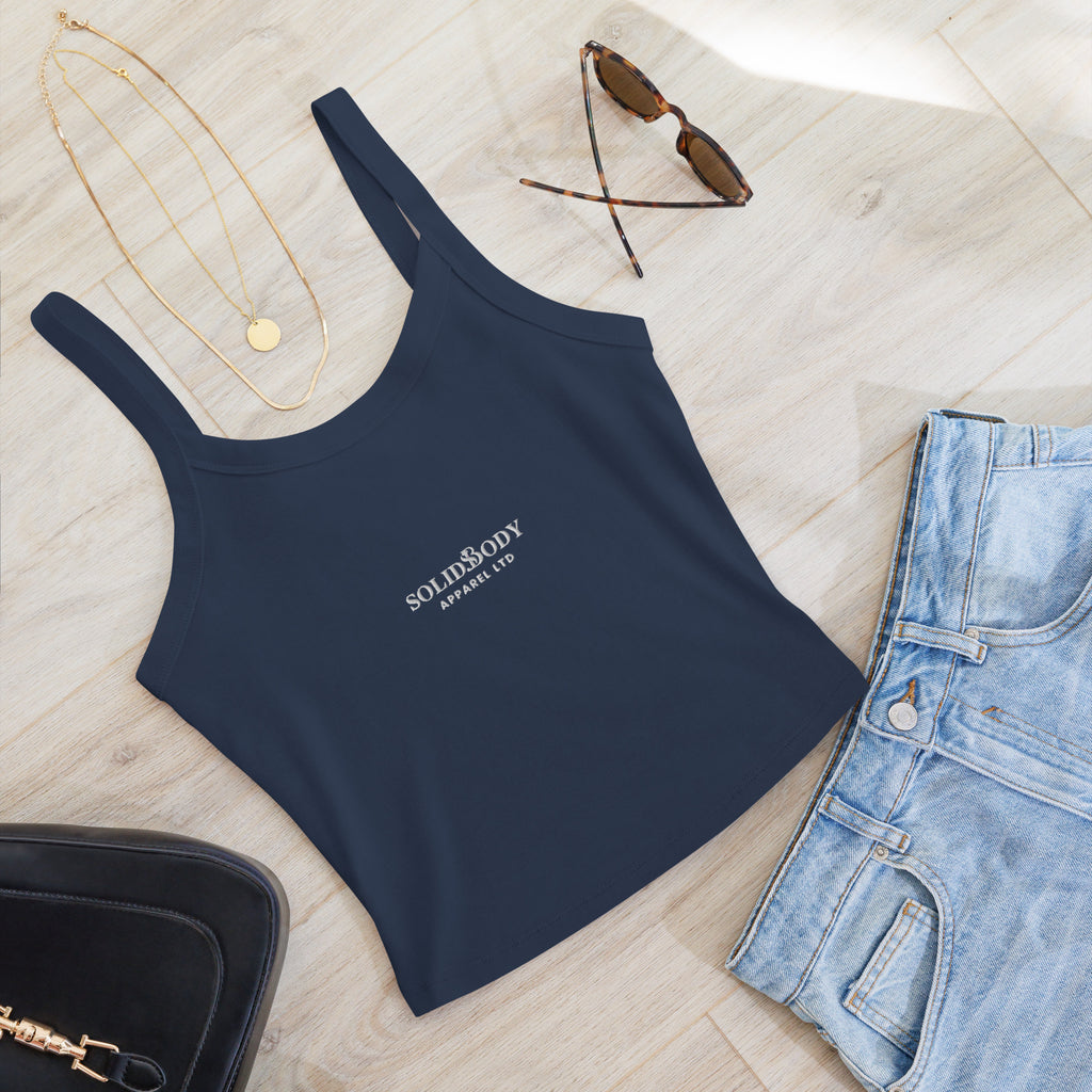 Navy Micro rib tank top outfit inspiration 